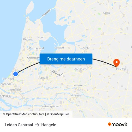 Leiden Centraal to Hengelo map