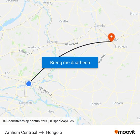 Arnhem Centraal to Hengelo map