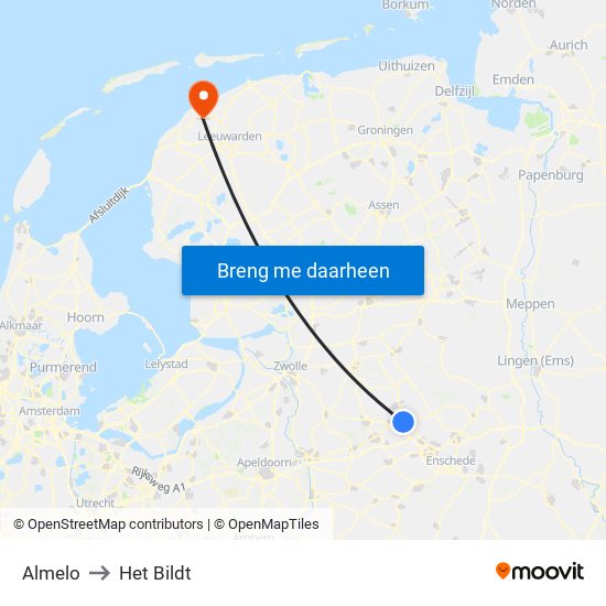 Almelo to Het Bildt map