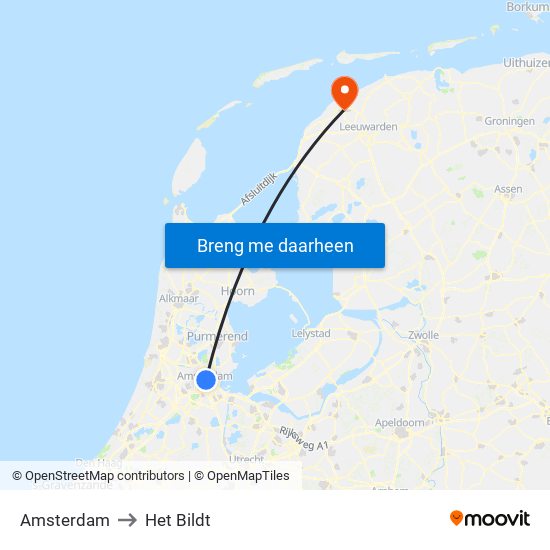 Amsterdam to Het Bildt map