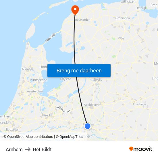 Arnhem to Het Bildt map