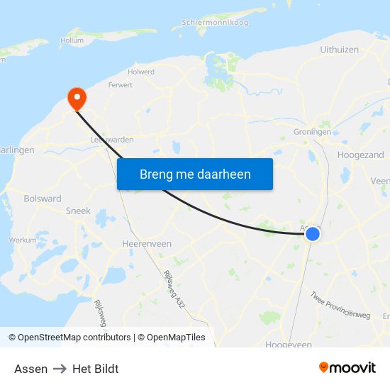 Assen to Het Bildt map