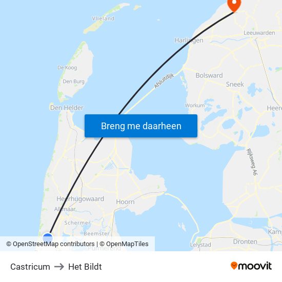 Castricum to Het Bildt map