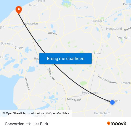 Coevorden to Het Bildt map