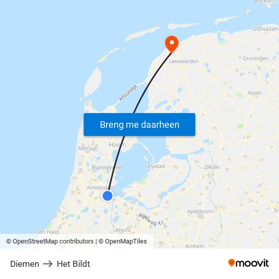 Diemen to Het Bildt map