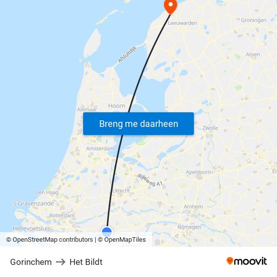 Gorinchem to Het Bildt map