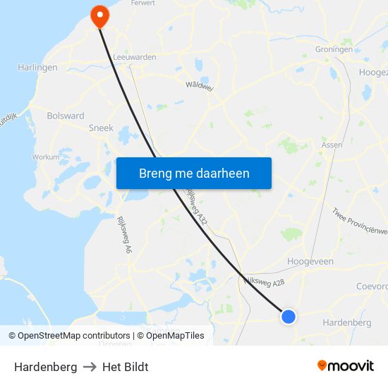 Hardenberg to Het Bildt map