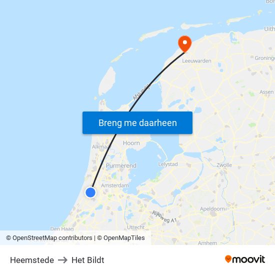 Heemstede to Het Bildt map