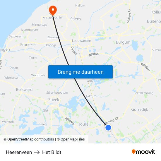 Heerenveen to Het Bildt map