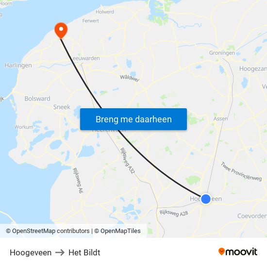Hoogeveen to Het Bildt map