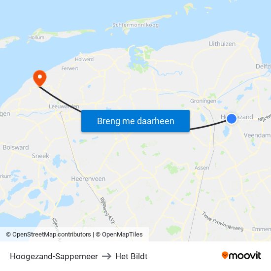 Hoogezand-Sappemeer to Het Bildt map