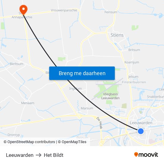 Leeuwarden to Het Bildt map