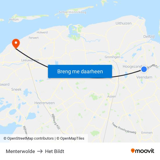 Menterwolde to Het Bildt map