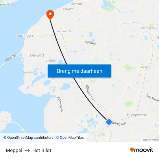 Meppel to Het Bildt map