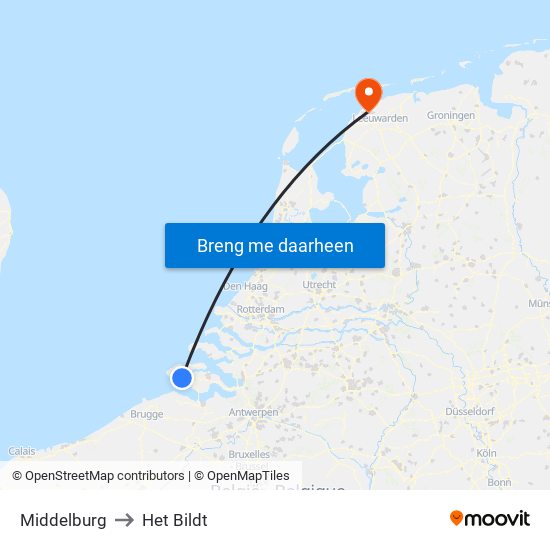 Middelburg to Het Bildt map