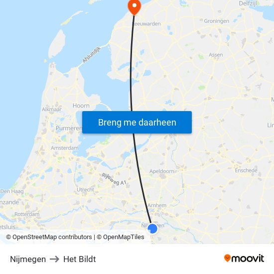 Nijmegen to Het Bildt map