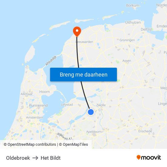 Oldebroek to Het Bildt map