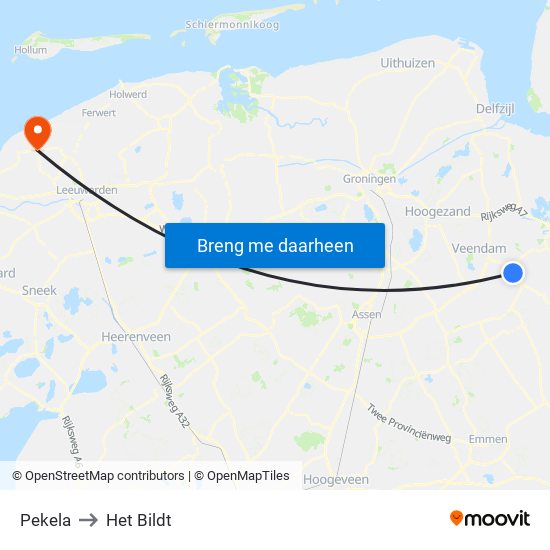 Pekela to Het Bildt map