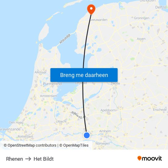 Rhenen to Het Bildt map