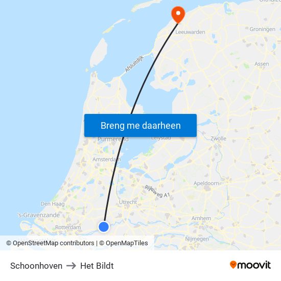 Schoonhoven to Het Bildt map