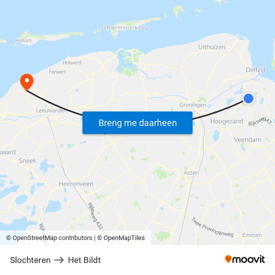 Slochteren to Het Bildt map