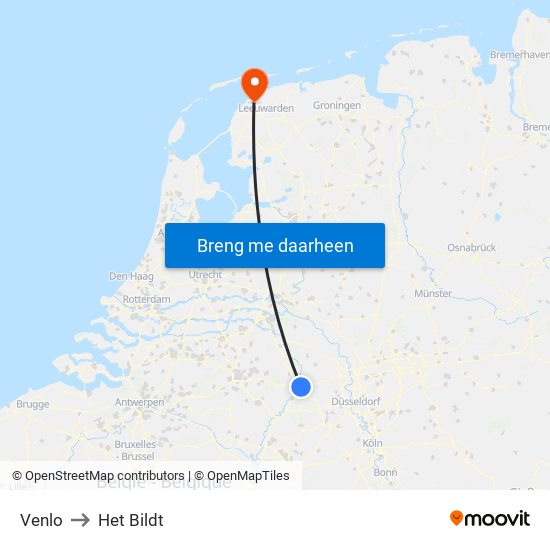 Venlo to Het Bildt map