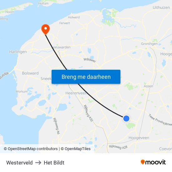 Westerveld to Het Bildt map