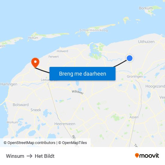 Winsum to Het Bildt map