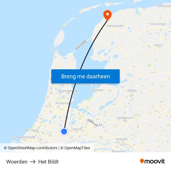 Woerden to Het Bildt map