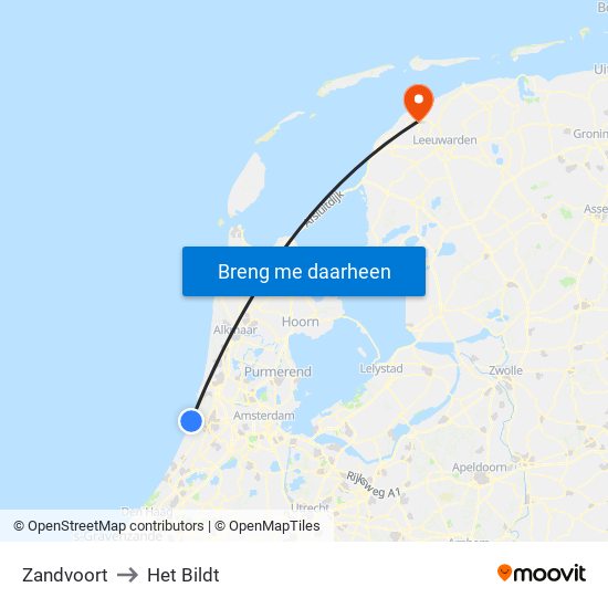 Zandvoort to Het Bildt map