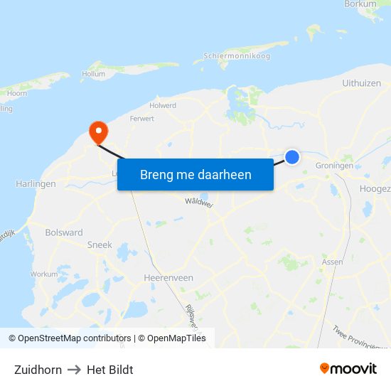 Zuidhorn to Het Bildt map