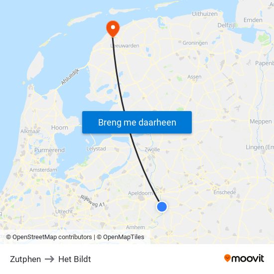 Zutphen to Het Bildt map