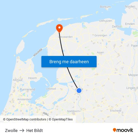 Zwolle to Het Bildt map