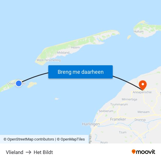 Vlieland to Het Bildt map