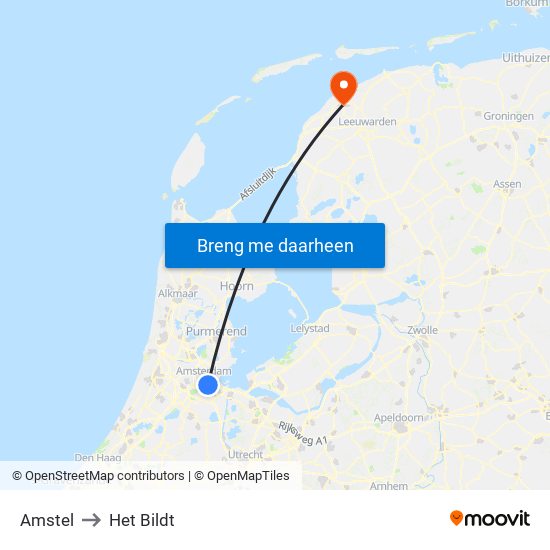 Amstel to Het Bildt map