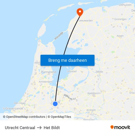 Utrecht Centraal to Het Bildt map
