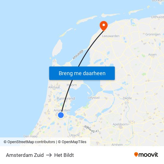 Amsterdam Zuid to Het Bildt map