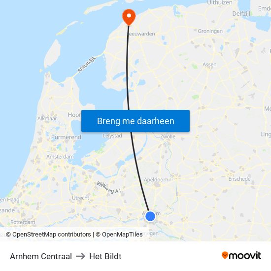 Arnhem Centraal to Het Bildt map
