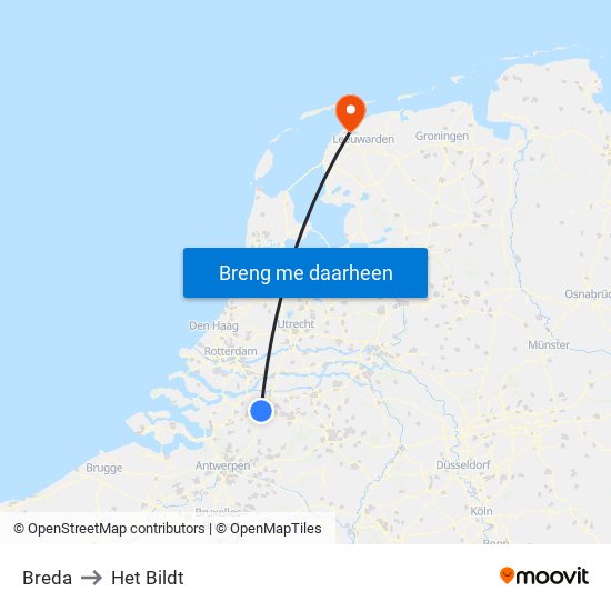 Breda to Het Bildt map