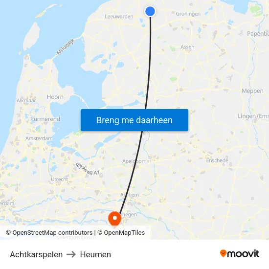 Achtkarspelen to Heumen map