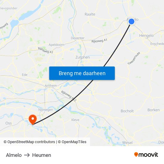 Almelo to Heumen map