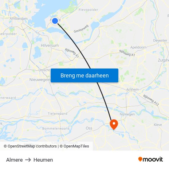 Almere to Heumen map