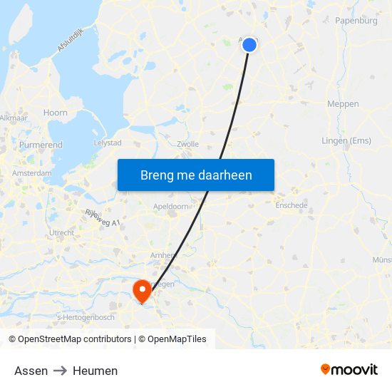 Assen to Heumen map