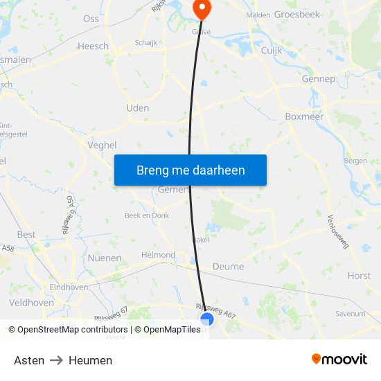 Asten to Heumen map