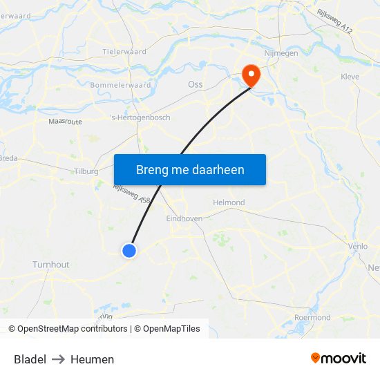 Bladel to Heumen map