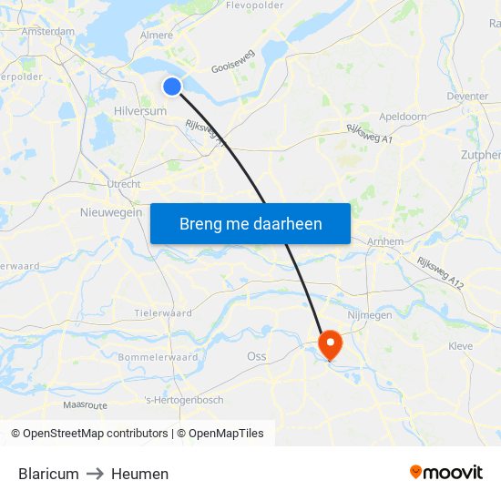 Blaricum to Heumen map