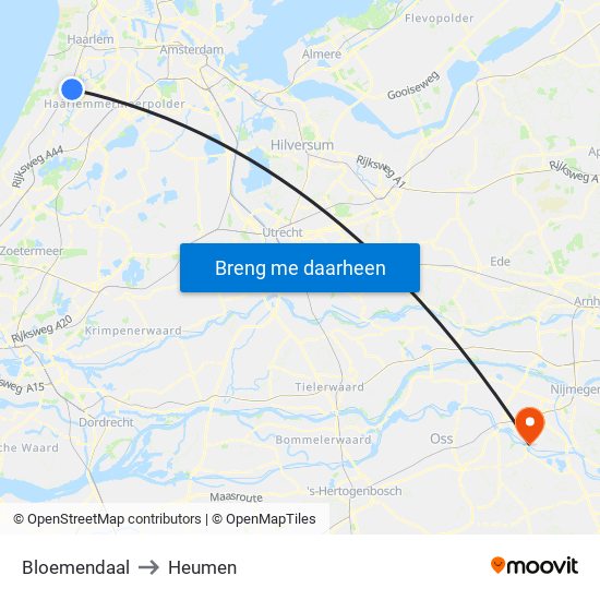 Bloemendaal to Heumen map