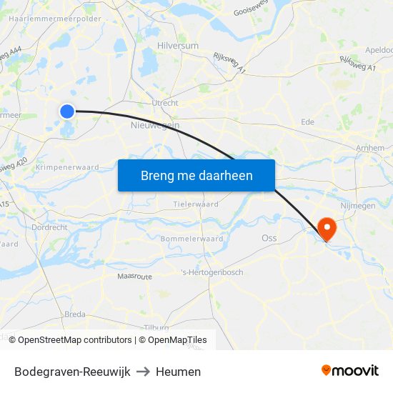 Bodegraven-Reeuwijk to Heumen map