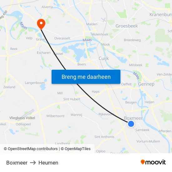 Boxmeer to Heumen map
