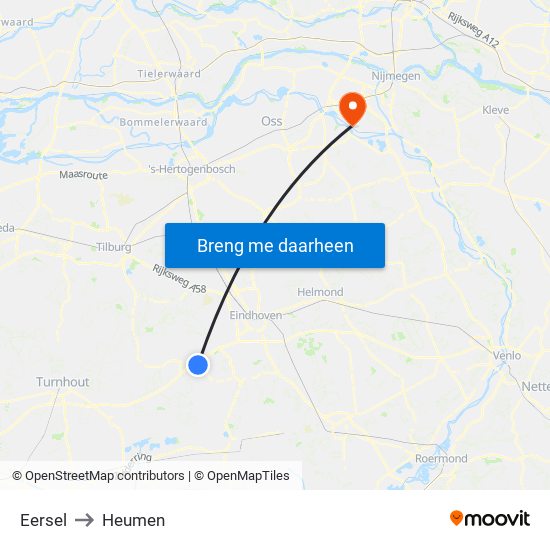 Eersel to Heumen map